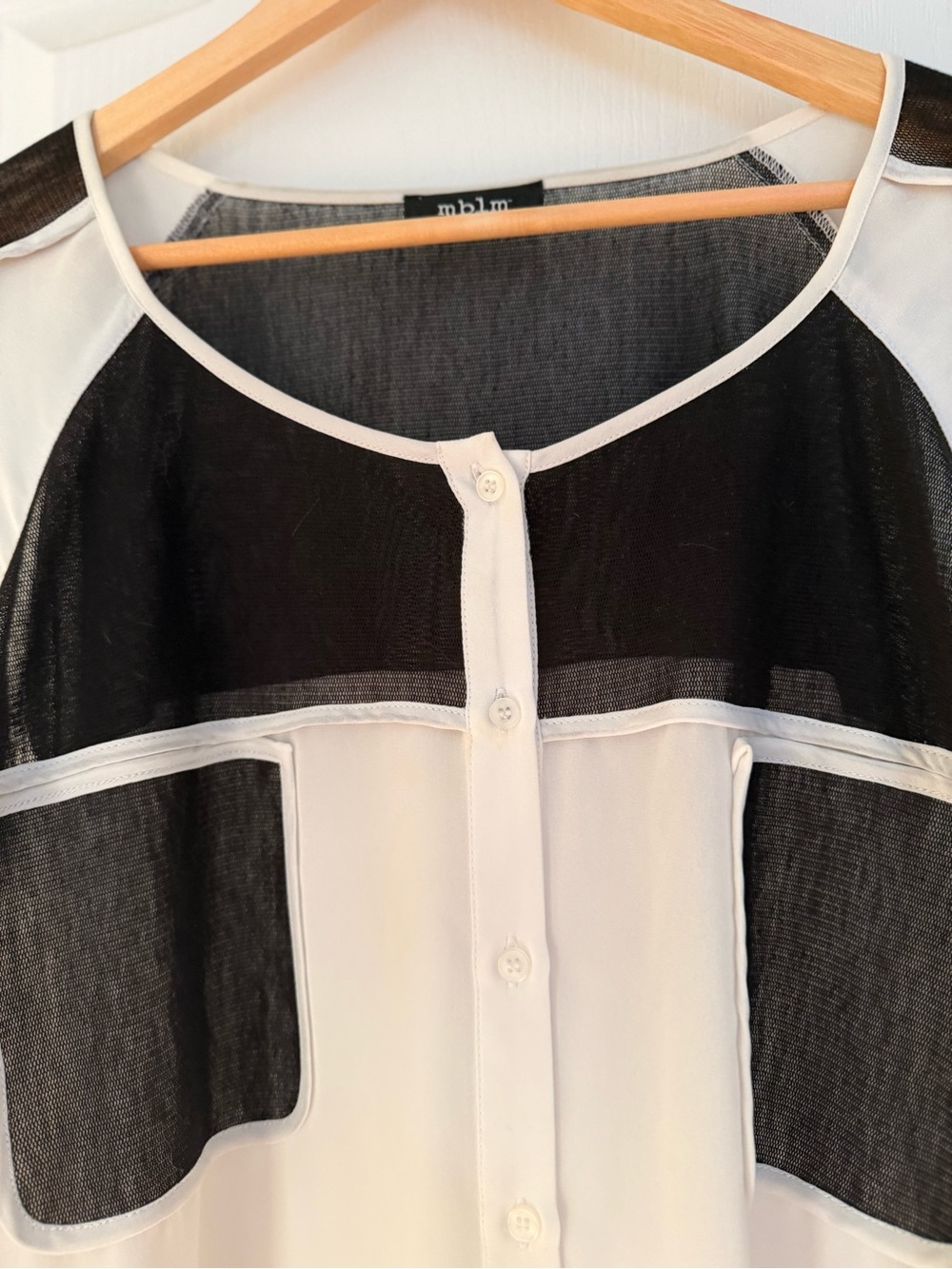 MBLM Black and White Button-Down Sheer Blouse